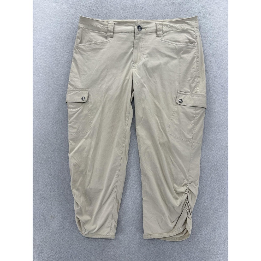 Eddie Bauer Travex Capri Cargo Pant Womens 6 Beige Stretch Ruched Hiking Outdoor